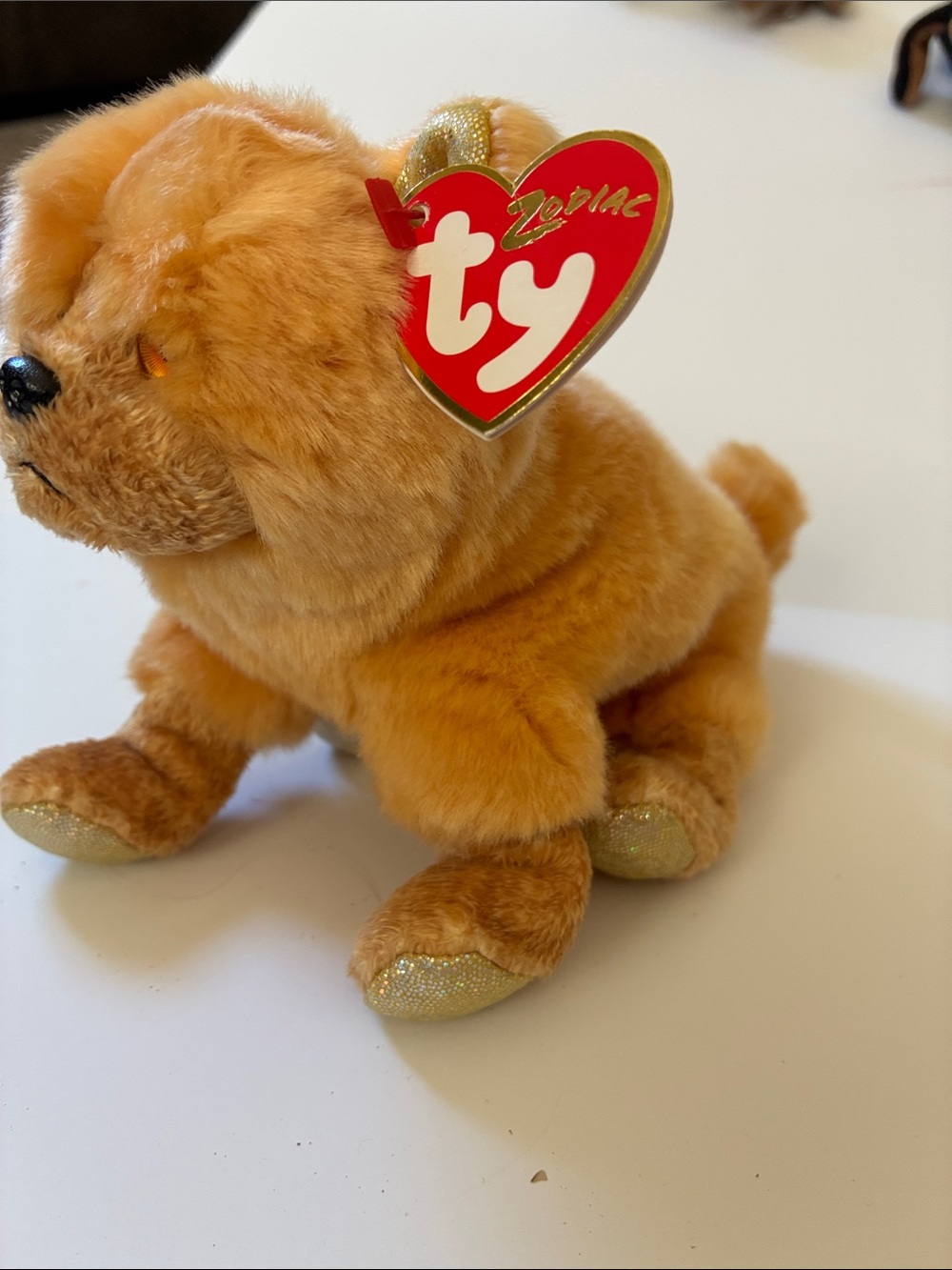 Ty Plush Zodiac Dog - Golden Brown Fur with Gold Paws